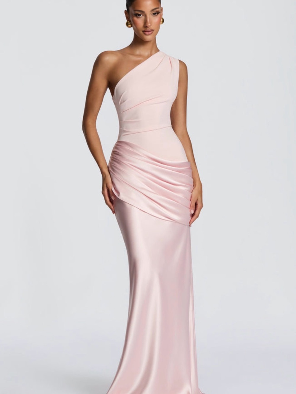 Asymmetrical One-Shoulder Pink Satin Gown